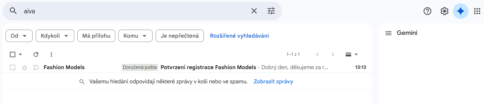 Otevřete e-mail od Fashion Models