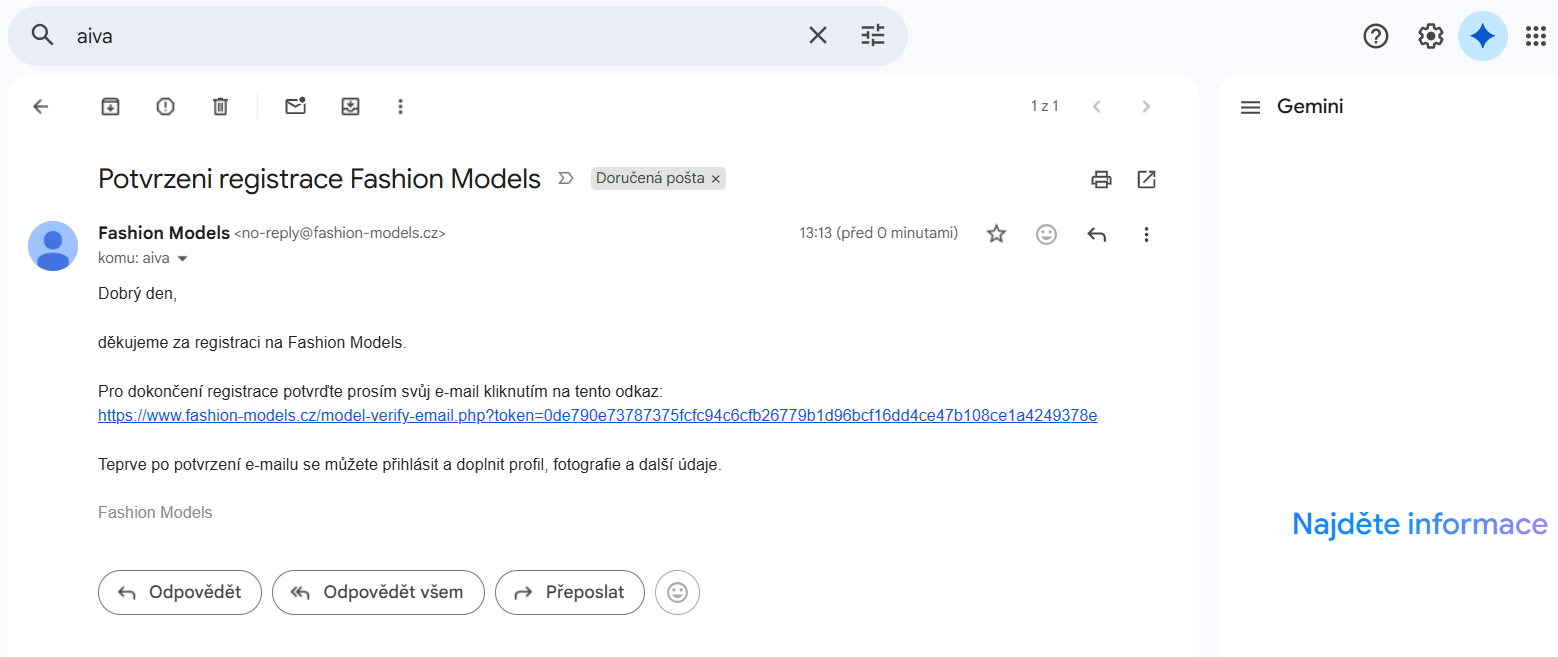 Otevřete e-mail od Fashion Models